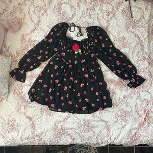 For Love And Lemons Black, Red, Green Pink Floral Mini Dress